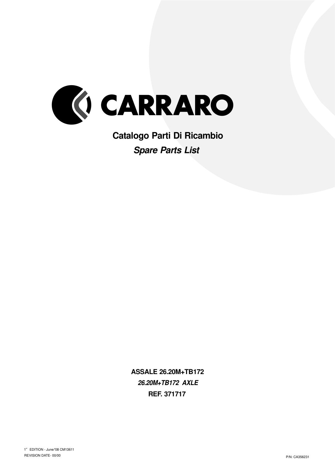Carraro 26.20M + TB172 Axle with Transfer Box Parts Catalog (Ref. 371717) – cover