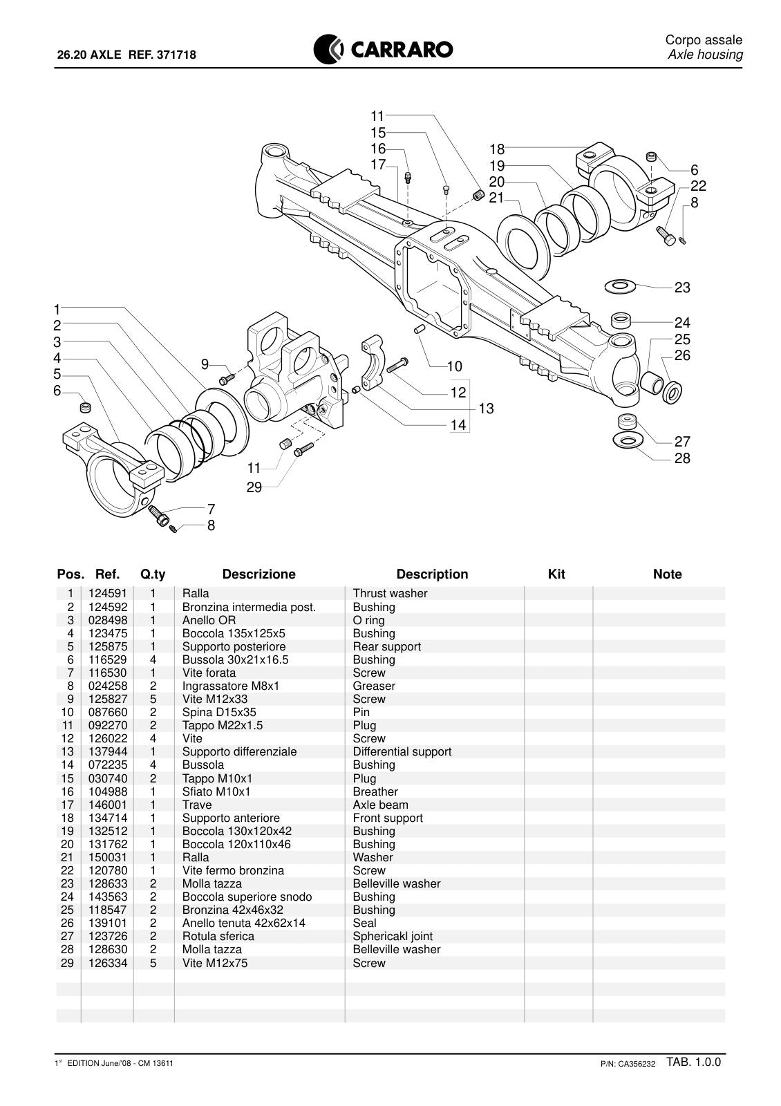 Carraro 26.20 Axle Parts Catalog (Ref. 371718) – sample page 1