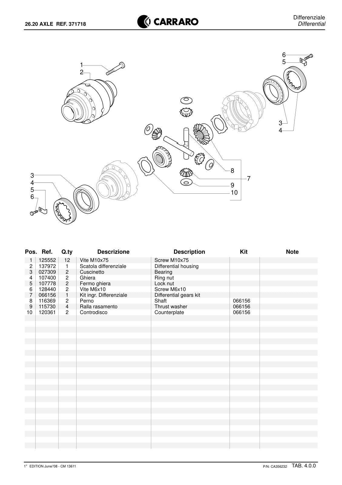 Carraro 26.20 Axle Parts Catalog (Ref. 371718) – sample page 2
