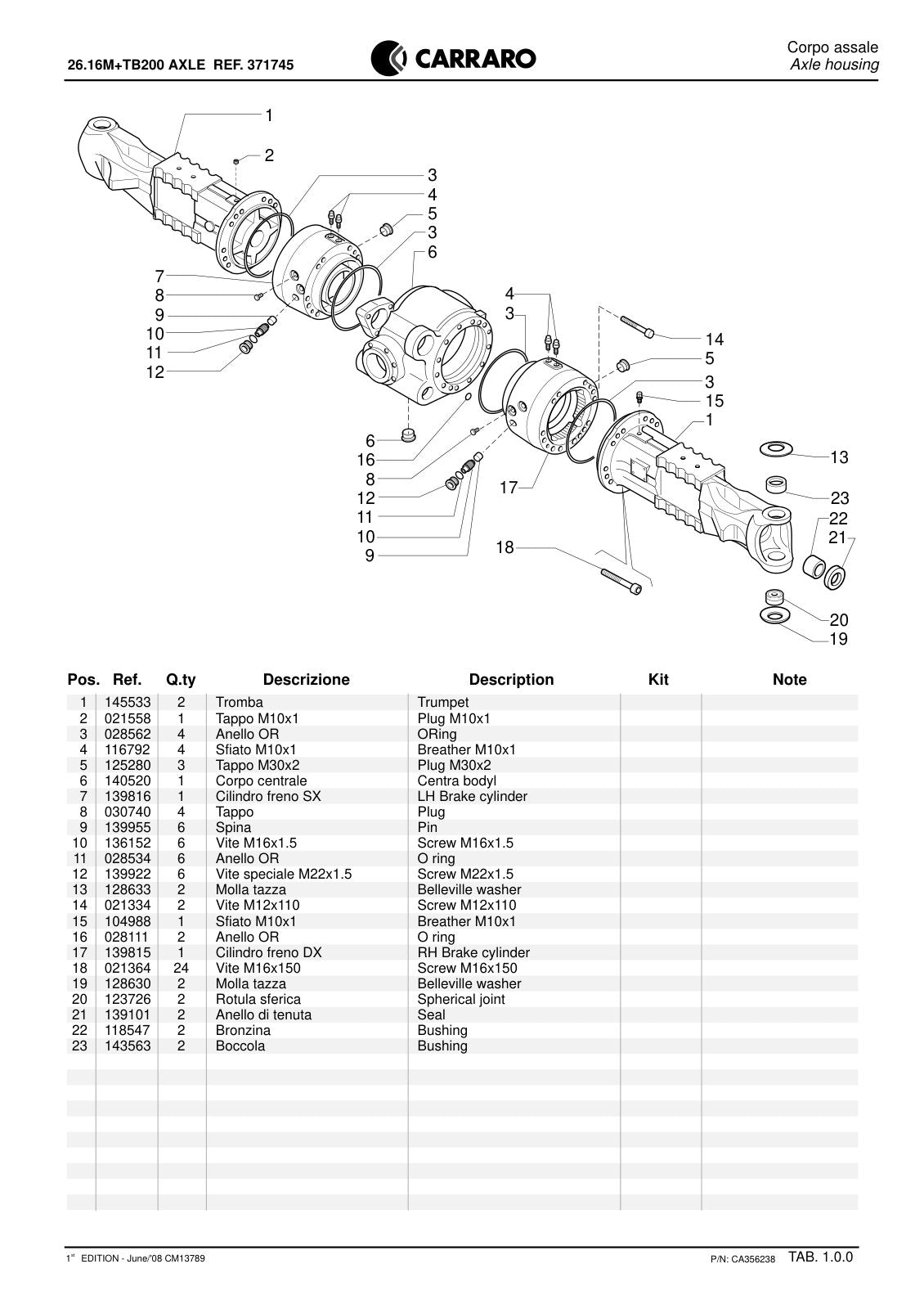 Carraro 26.16M + TB200 Axle with Transfer Box Parts Catalog (Ref. 371745) – sample page 1