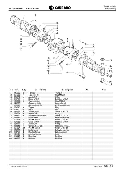 Carraro 26.16M + TB200 Axle with Transfer Box Parts Catalog (Ref. 371745) – sample page 1