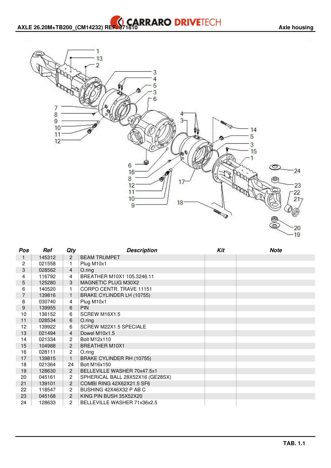 Carraro 26.20M + TB200 Axle with Transfer Box Parts Catalog (Ref. 371810) – sample page 1