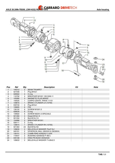 Carraro 26.20M + TB200 Axle with Transfer Box Parts Catalog (Ref. 371810) – sample page 1