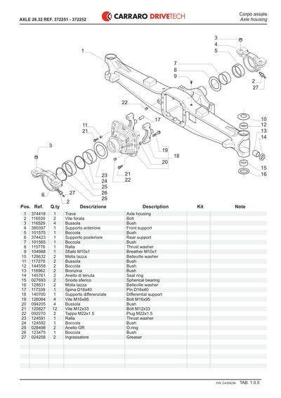 Carraro 26.32 Axle Parts Catalog (Ref. 372251, 372252) – sample page 1