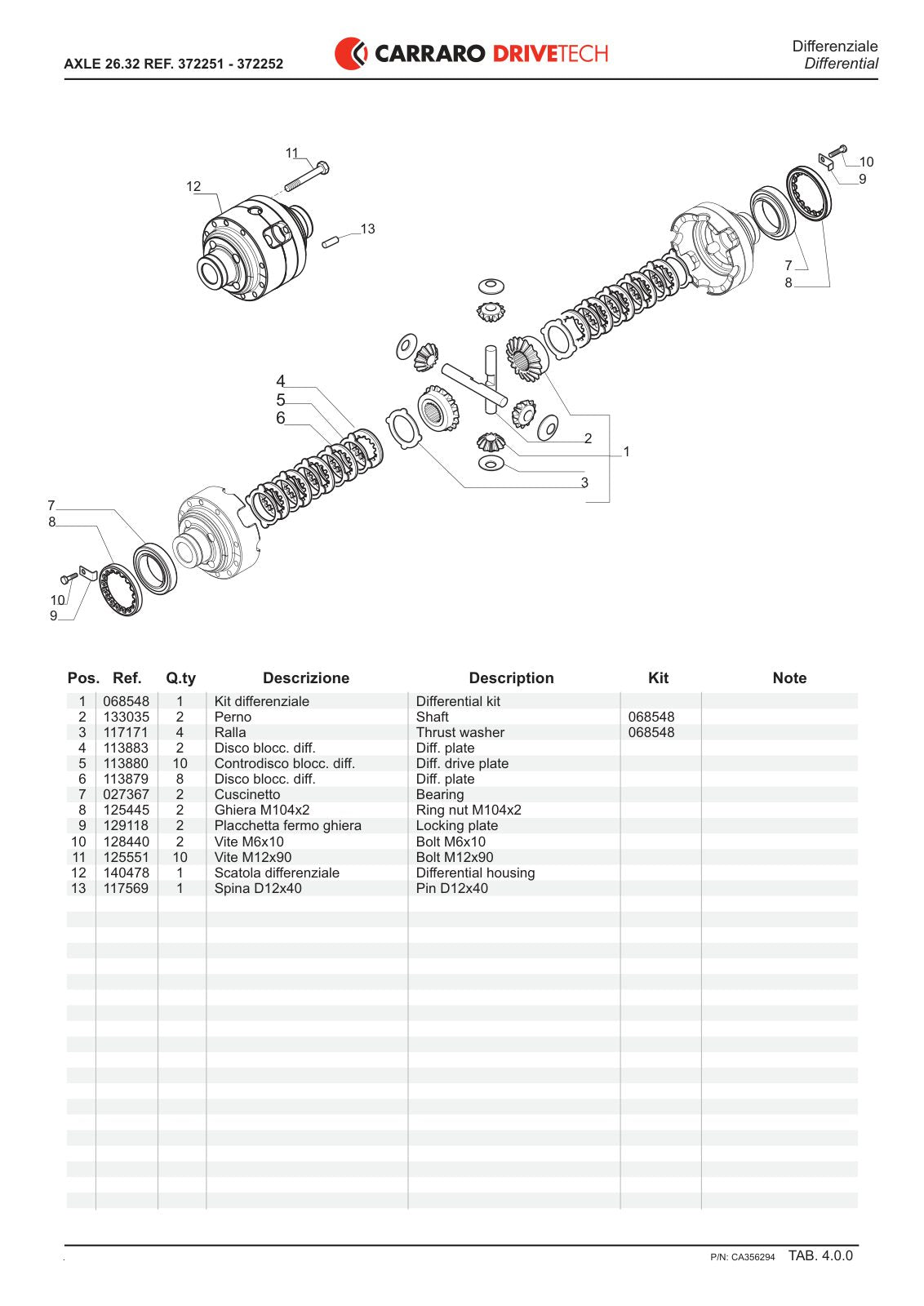 Carraro 26.32 Axle Parts Catalog (Ref. 372251, 372252) – sample page 2