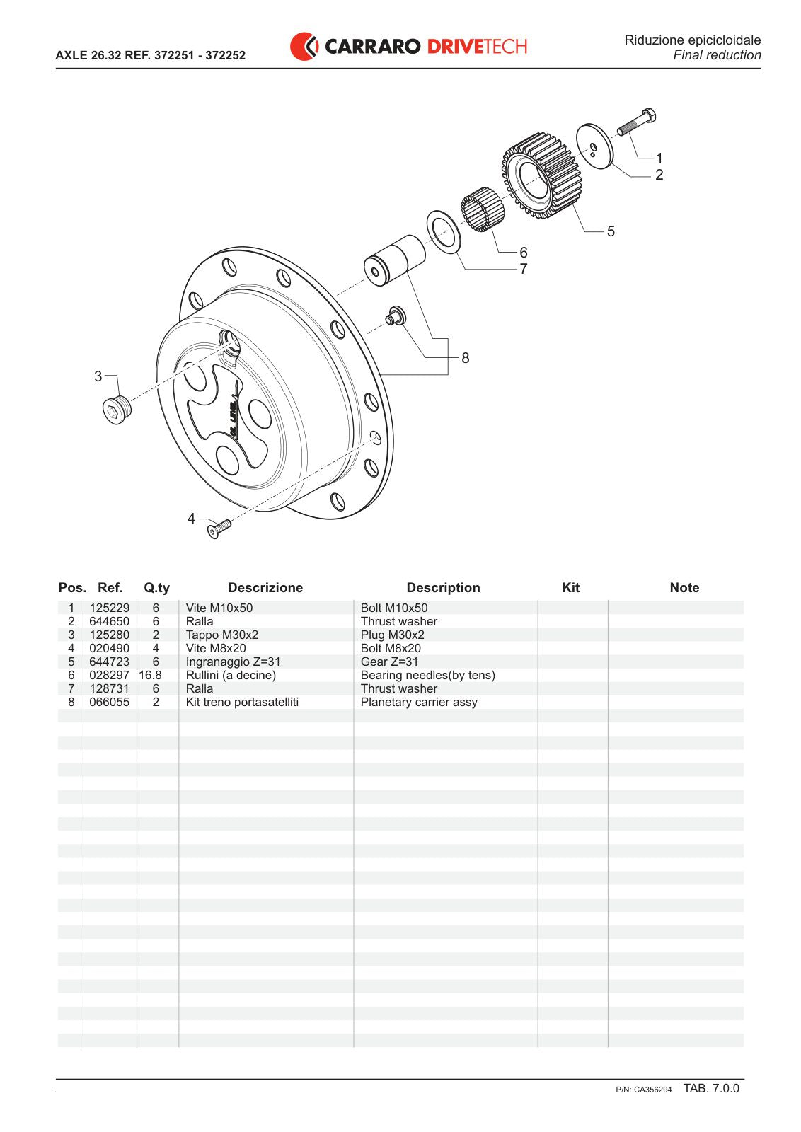 Carraro 26.32 Axle Parts Catalog (Ref. 372251, 372252) – sample page 3