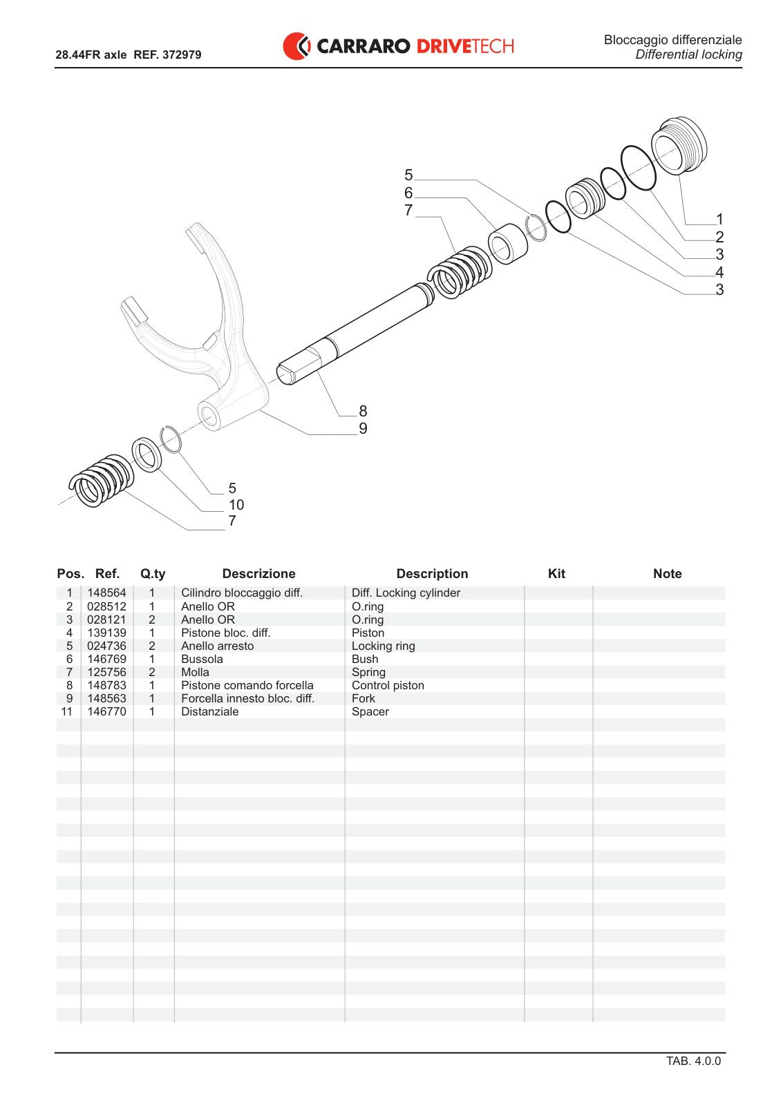 Carraro 28.44FR Axle Parts Catalog (Ref. 372979) – sample page 2