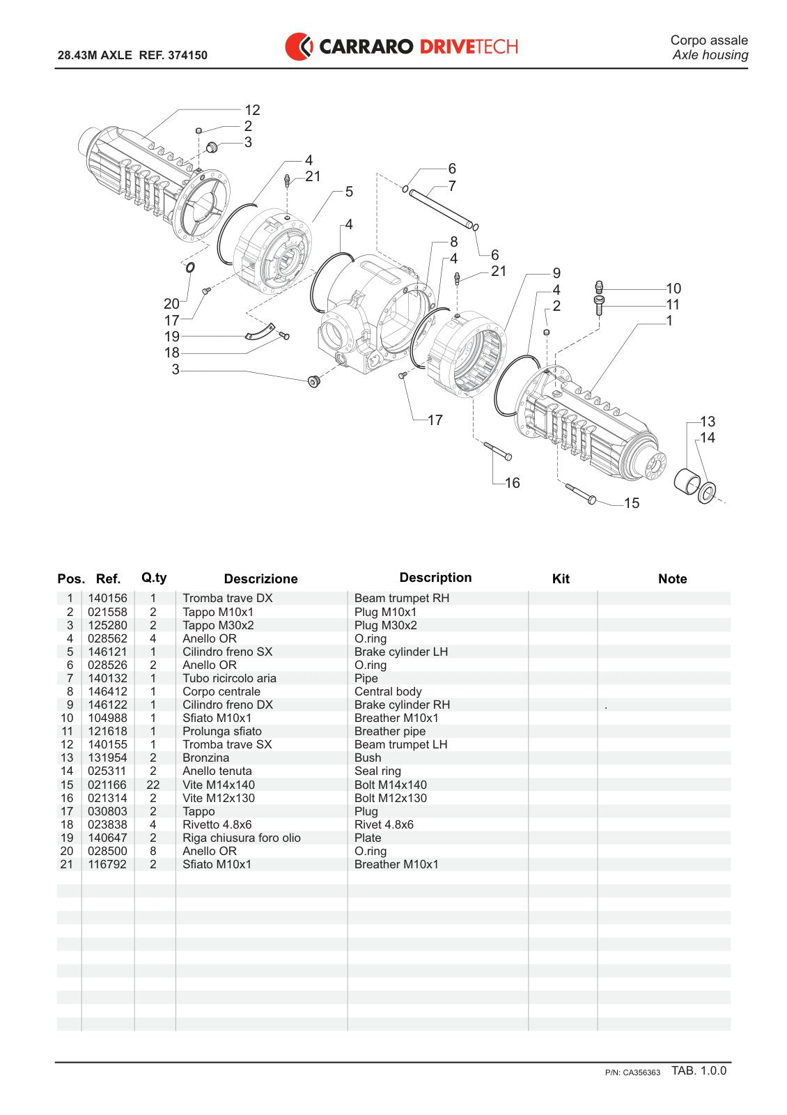 Carraro 28.43M Axle Parts Catalog (Ref. 374150) – sample page 1