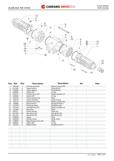 Carraro 28.43M Axle Parts Catalog (Ref. 374150) – sample page 1