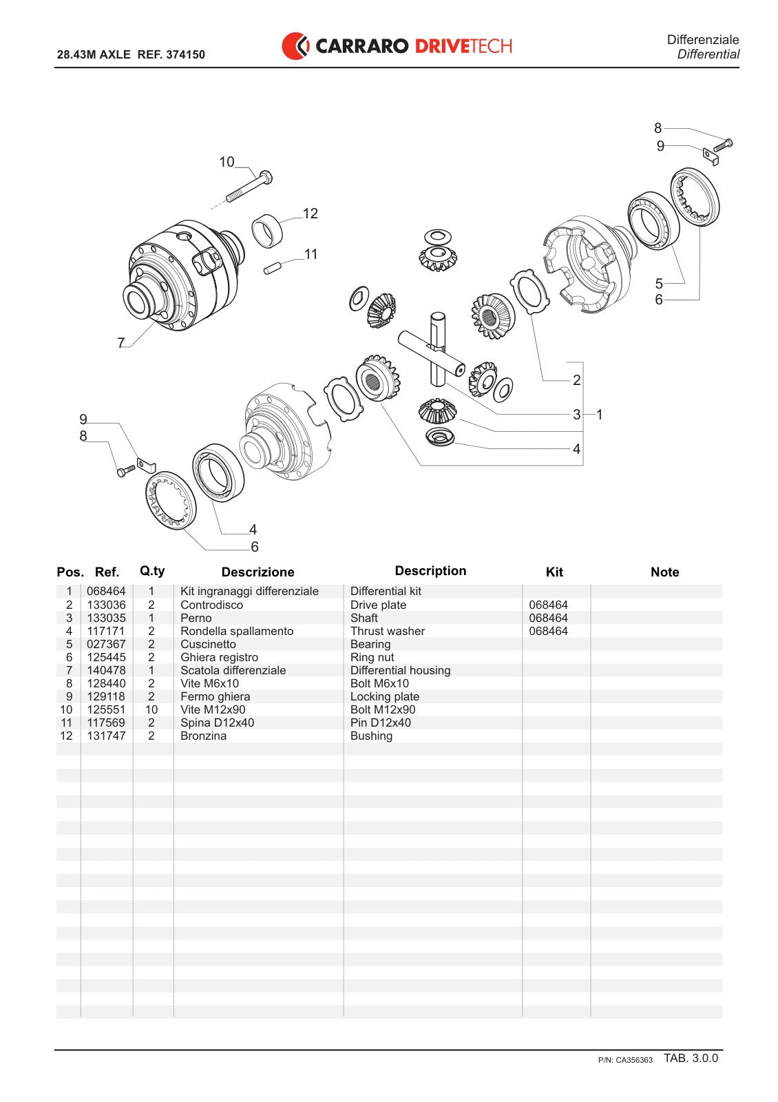 Carraro 28.43M Axle Parts Catalog (Ref. 374150) – sample page 2