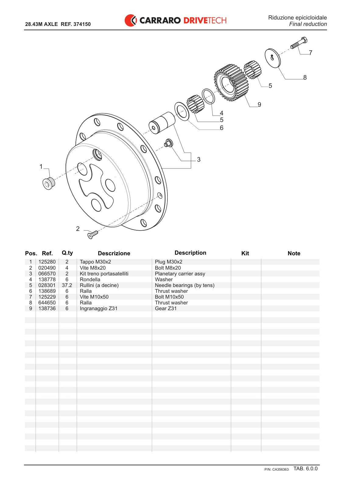 Carraro 28.43M Axle Parts Catalog (Ref. 374150) – sample page 3