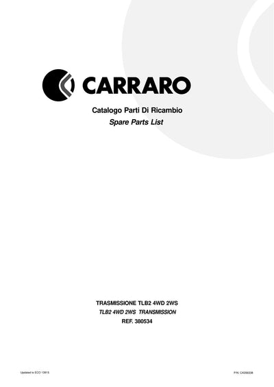 Carraro TLB2 Transmission Parts Catalog (Ref. 380534) – cover