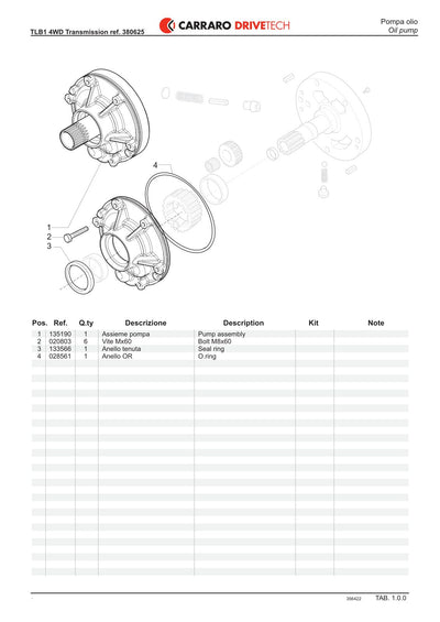 Carraro TLB1 Transmission Parts Catalog (Ref. 380625) – sample page 1