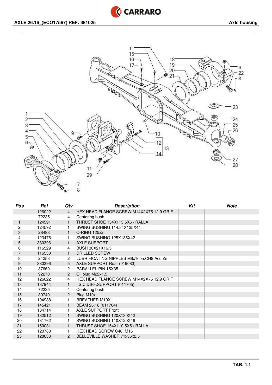 Carraro 26.16 Axle Parts Catalog (Ref. 381025) – sample page 1