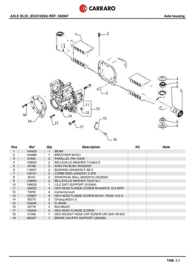 Carraro 26.25 Axle Parts Catalog (Ref. 382067) – sample page 1