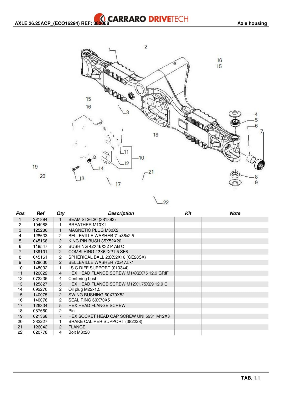 Carraro 26.25ACP Axle Parts Catalog (Ref. 382068) – sample page 1