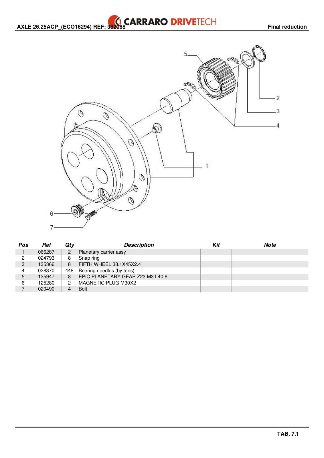Carraro 26.25ACP Axle Parts Catalog (Ref. 382068) – sample page 3