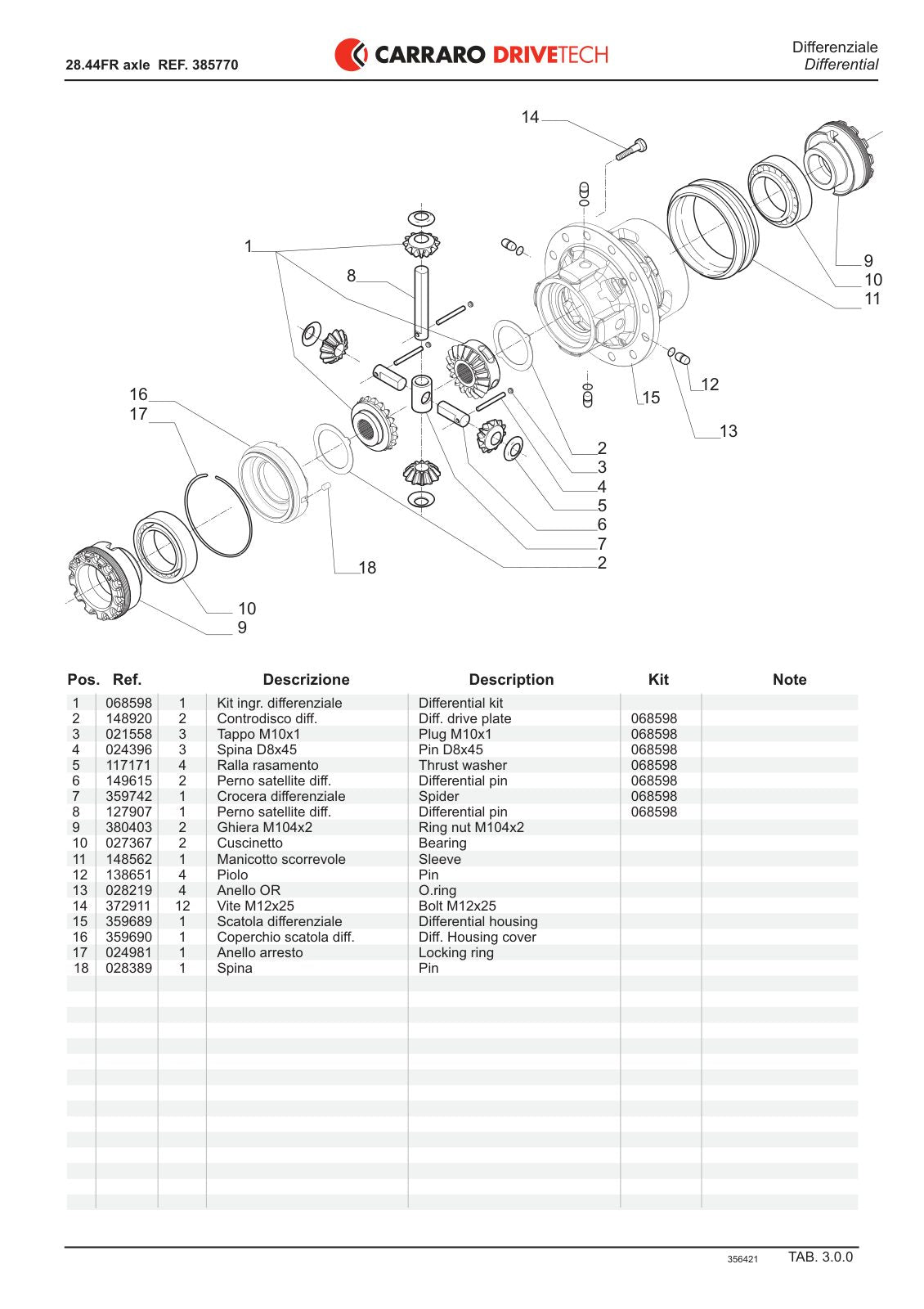 Carraro 28.44FR Axle Parts Catalog (Ref. 385770, 356421) – sample page 2