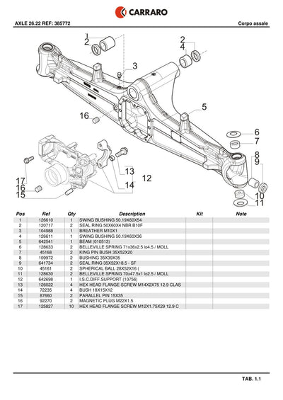 Carraro 26.22 Axle Parts Catalog (Ref. 385772) – sample page 1