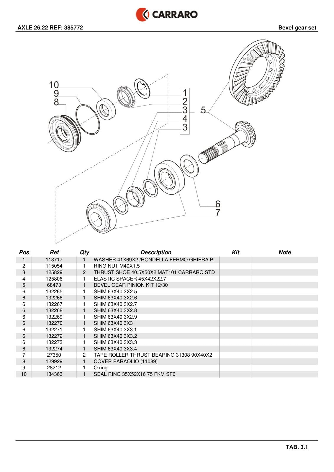 Carraro 26.22 Axle Parts Catalog (Ref. 385772) – sample page 2