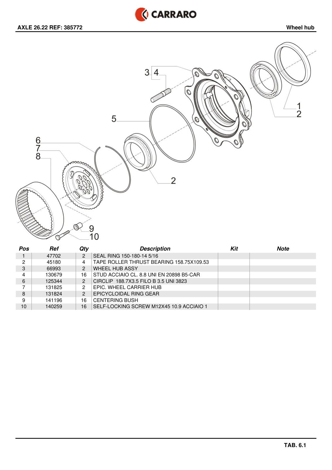 Carraro 26.22 Axle Parts Catalog (Ref. 385772) – sample page 3