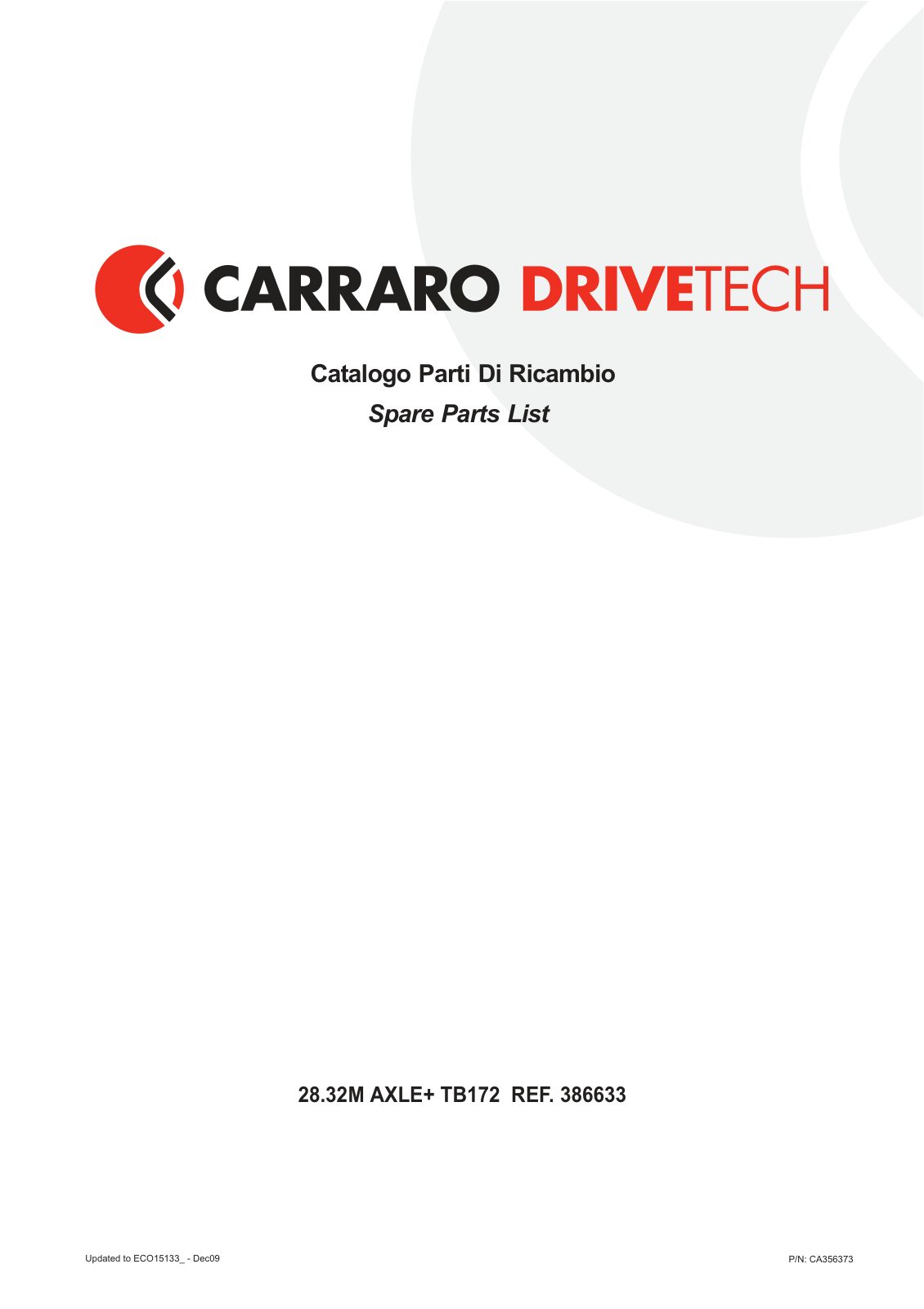Carraro 28.32M Axle Parts Catalog (Ref. 386633) – cover