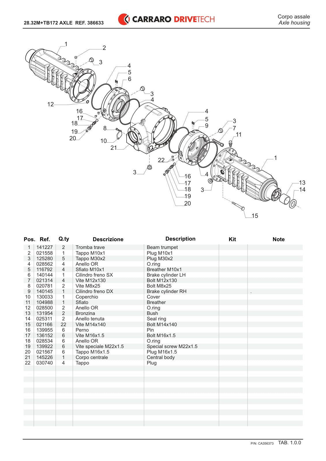 Carraro 28.32M Axle Parts Catalog (Ref. 386633) – sample page 1
