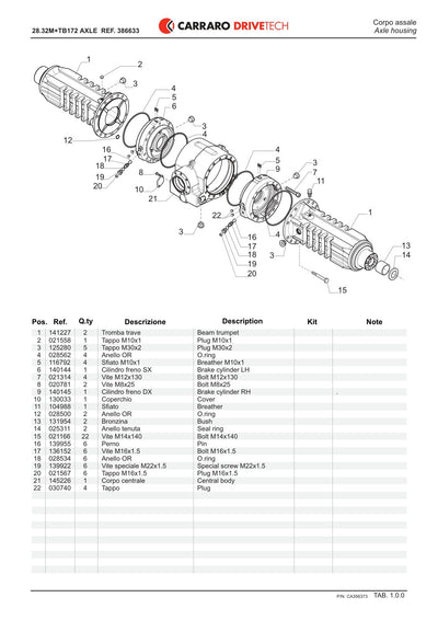 Carraro 28.32M Axle Parts Catalog (Ref. 386633) – sample page 1
