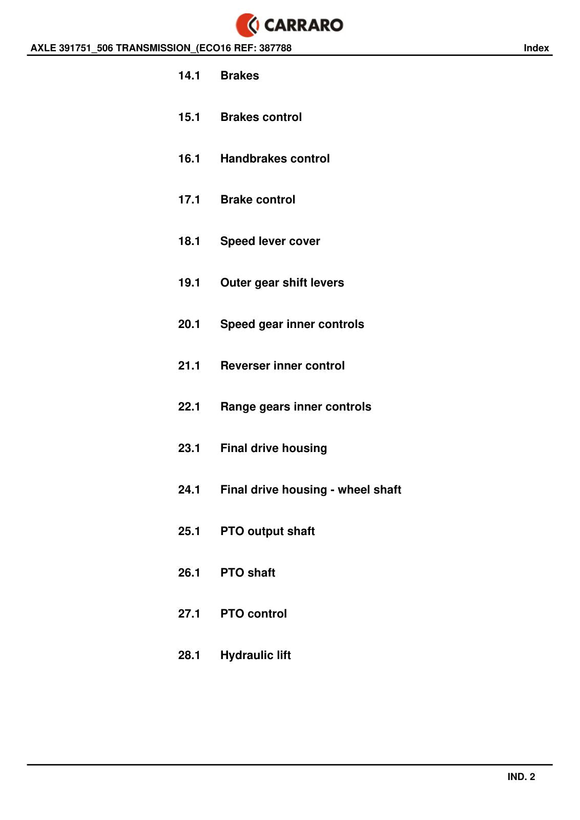 Carraro Axle Parts Catalog (Ref. 387788) – sample page 1
