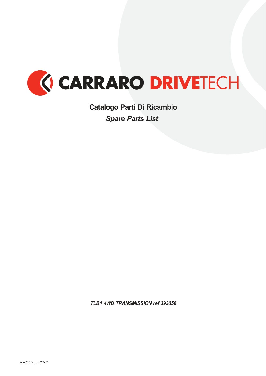 Carraro Transmission Parts Catalog (Ref. 393058) – cover