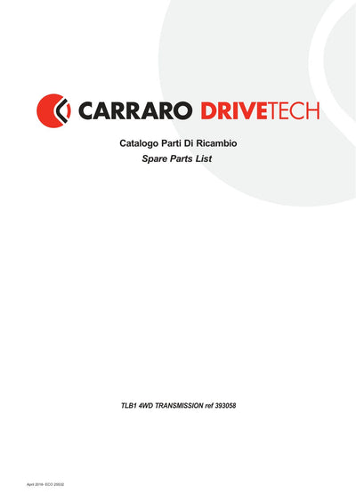 Carraro Transmission Parts Catalog (Ref. 393058) – cover
