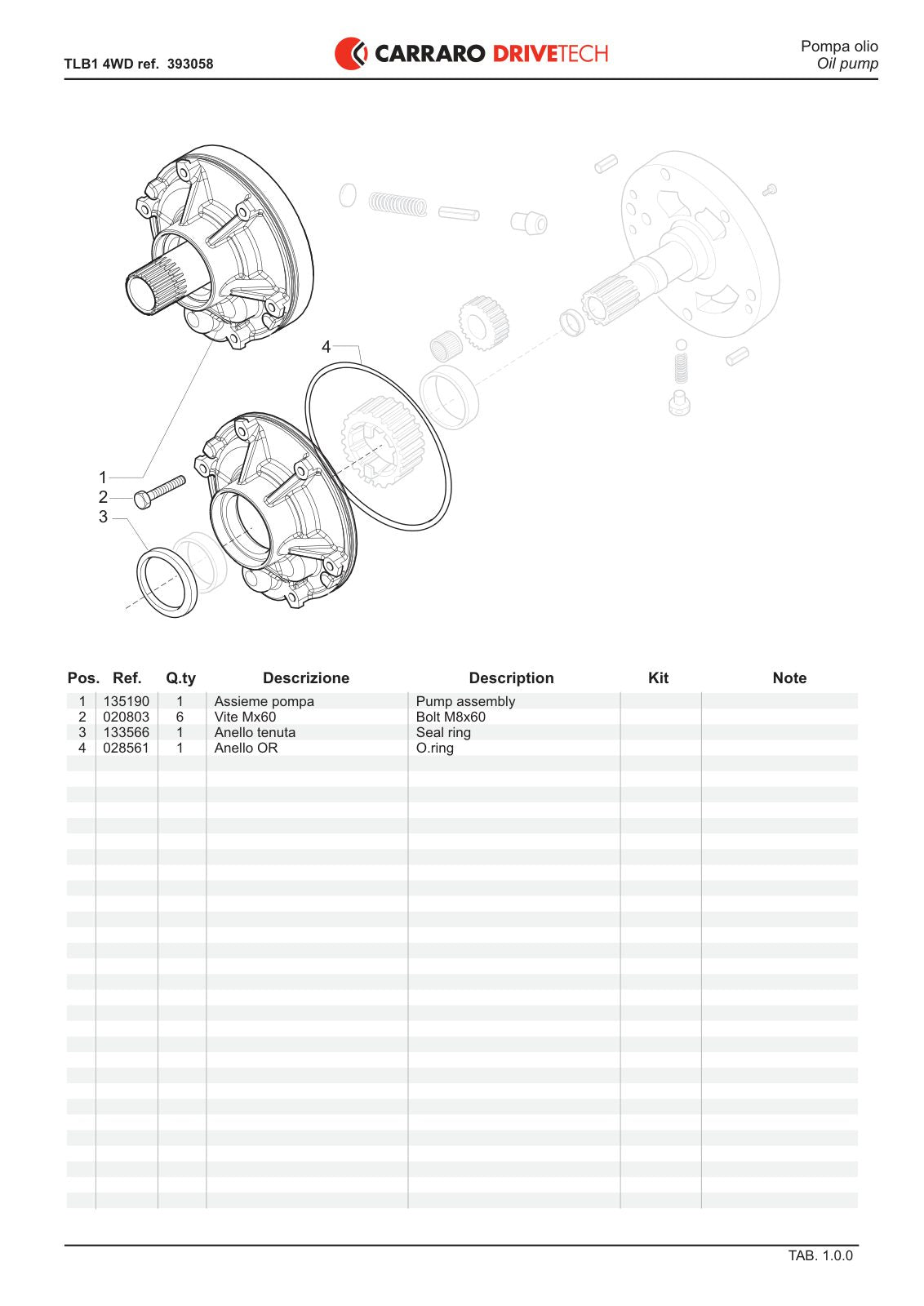 Carraro Transmission Parts Catalog (Ref. 393058) – sample page 1