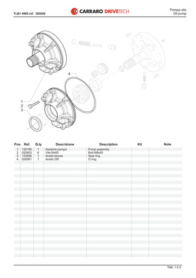 Carraro Transmission Parts Catalog (Ref. 393058) – sample page 1