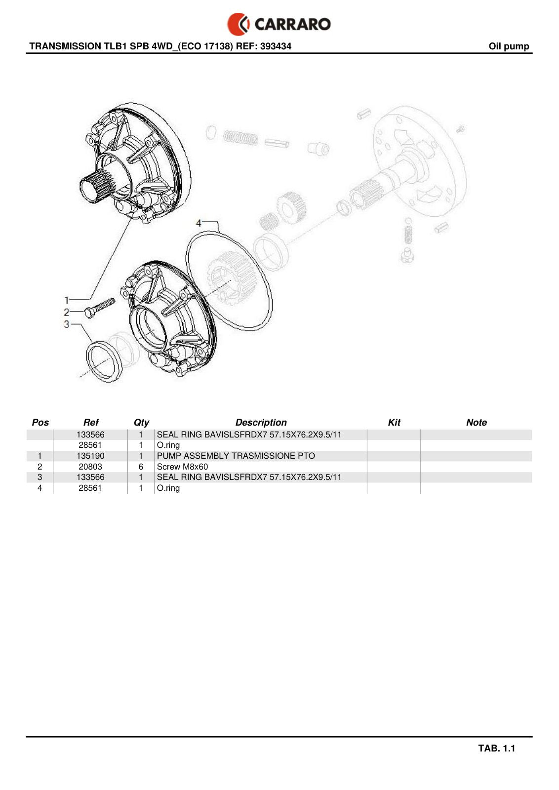 Carraro TLB1 Transmission Parts Catalog (Ref. 393434) – sample page 1