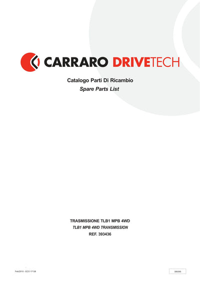 Carraro TLB1 Transmission Parts Catalog (Ref. 393436) – cover