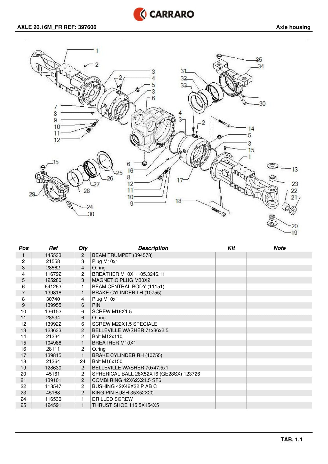 Carraro 26.16MFR Axle Parts Catalog (Ref. 397606) – sample page 1