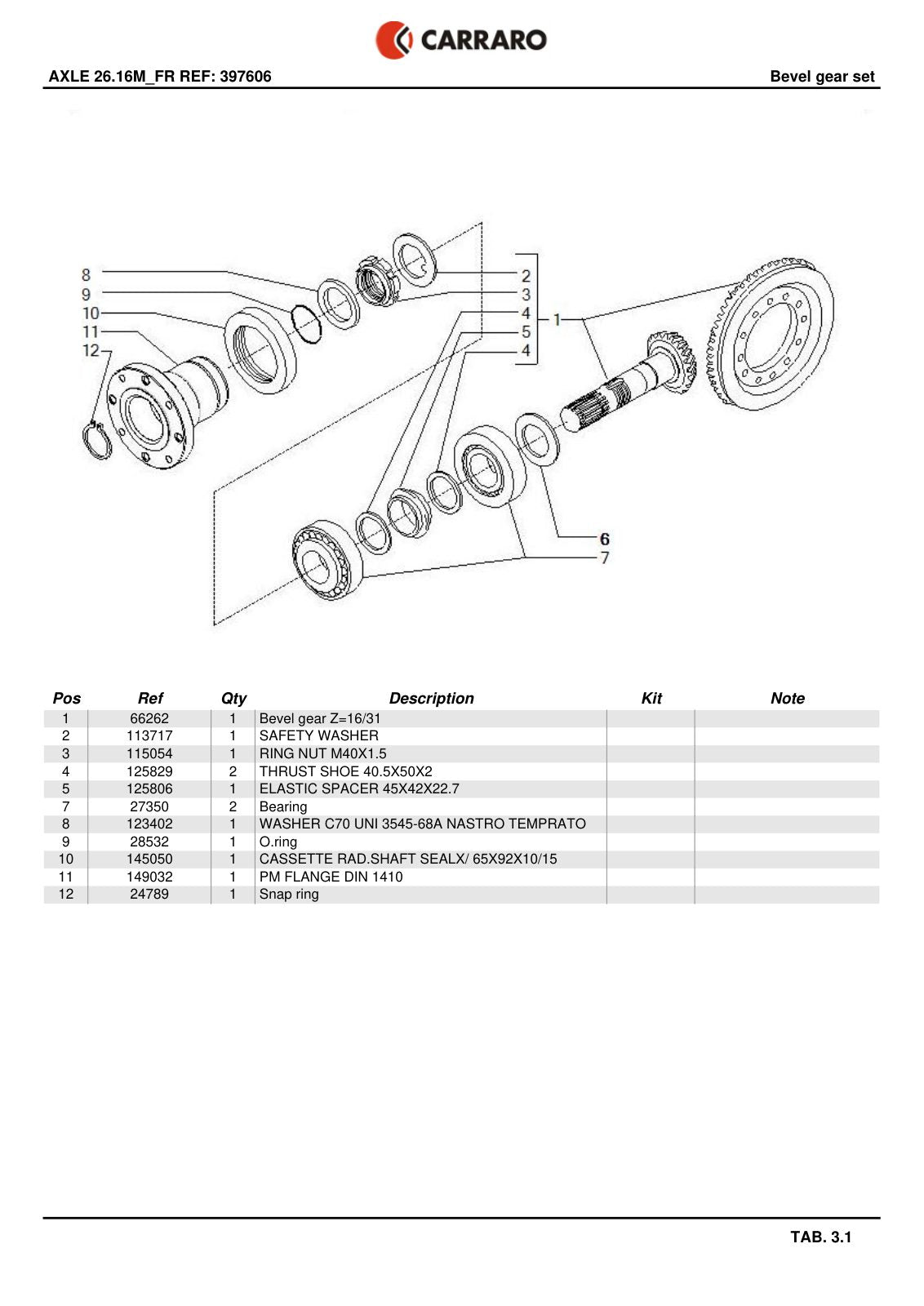 Carraro 26.16MFR Axle Parts Catalog (Ref. 397606) – sample page 2
