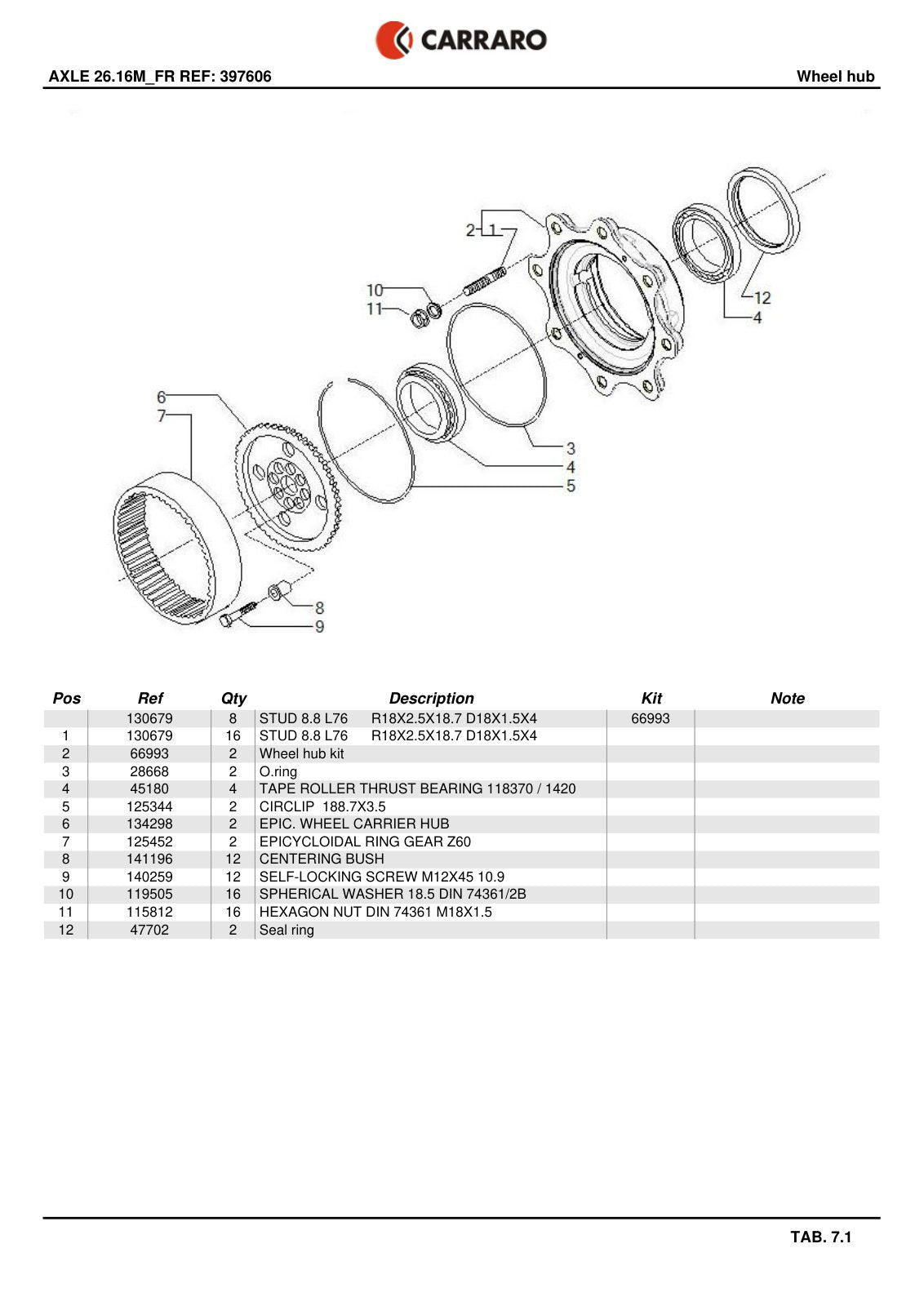 Carraro 26.16MFR Axle Parts Catalog (Ref. 397606) – sample page 3