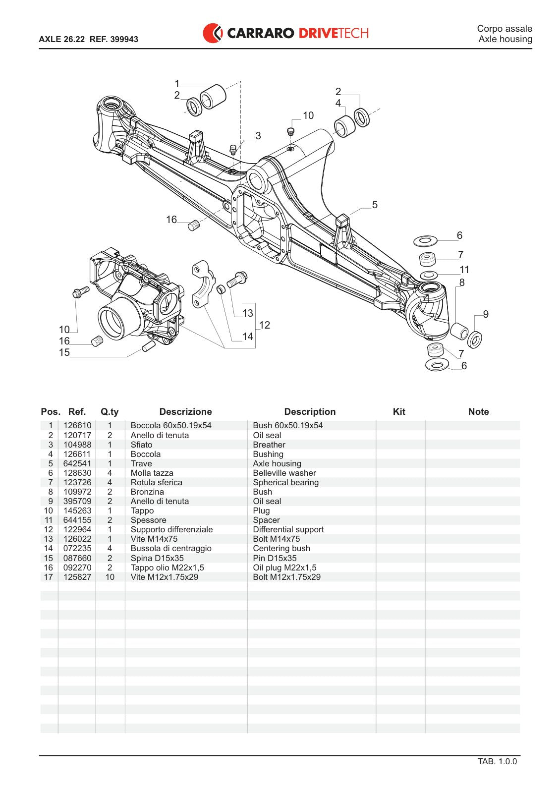 Carraro 26.22 Axle Parts Catalog (Ref. 399943) – sample page 1