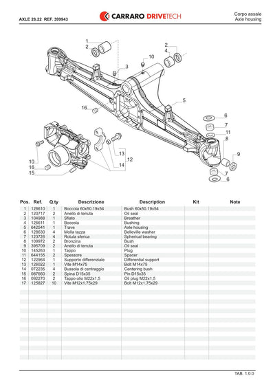 Carraro 26.22 Axle Parts Catalog (Ref. 399943) – sample page 1