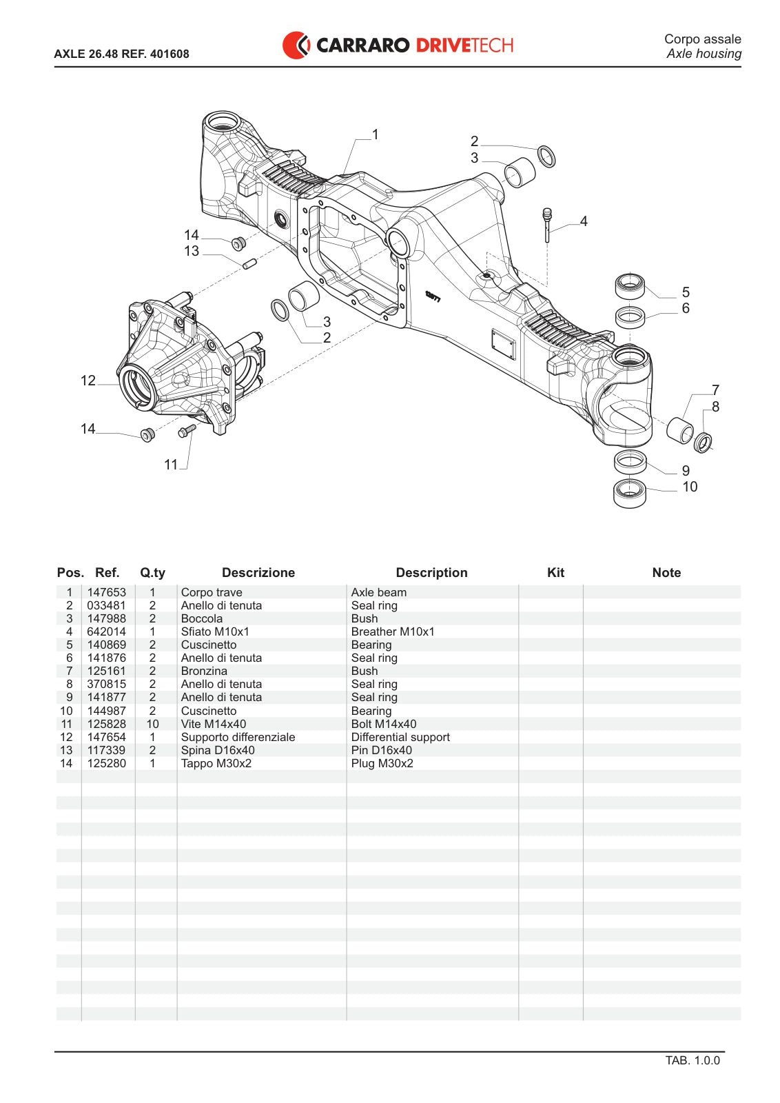 Carraro 26.48 Axle Parts Catalog (Ref. 401608) – sample page 1