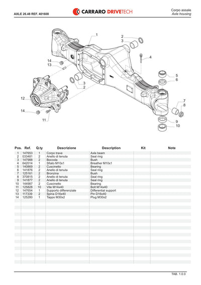 Carraro 26.48 Axle Parts Catalog (Ref. 401608) – sample page 1