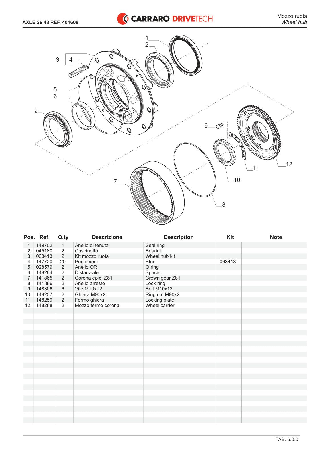 Carraro 26.48 Axle Parts Catalog (Ref. 401608) – sample page 3