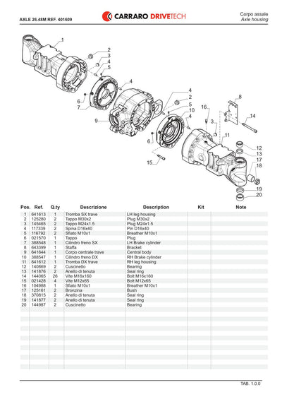 Carraro 26.48M Axle Parts Catalog (Ref. 401609) – sample page 1