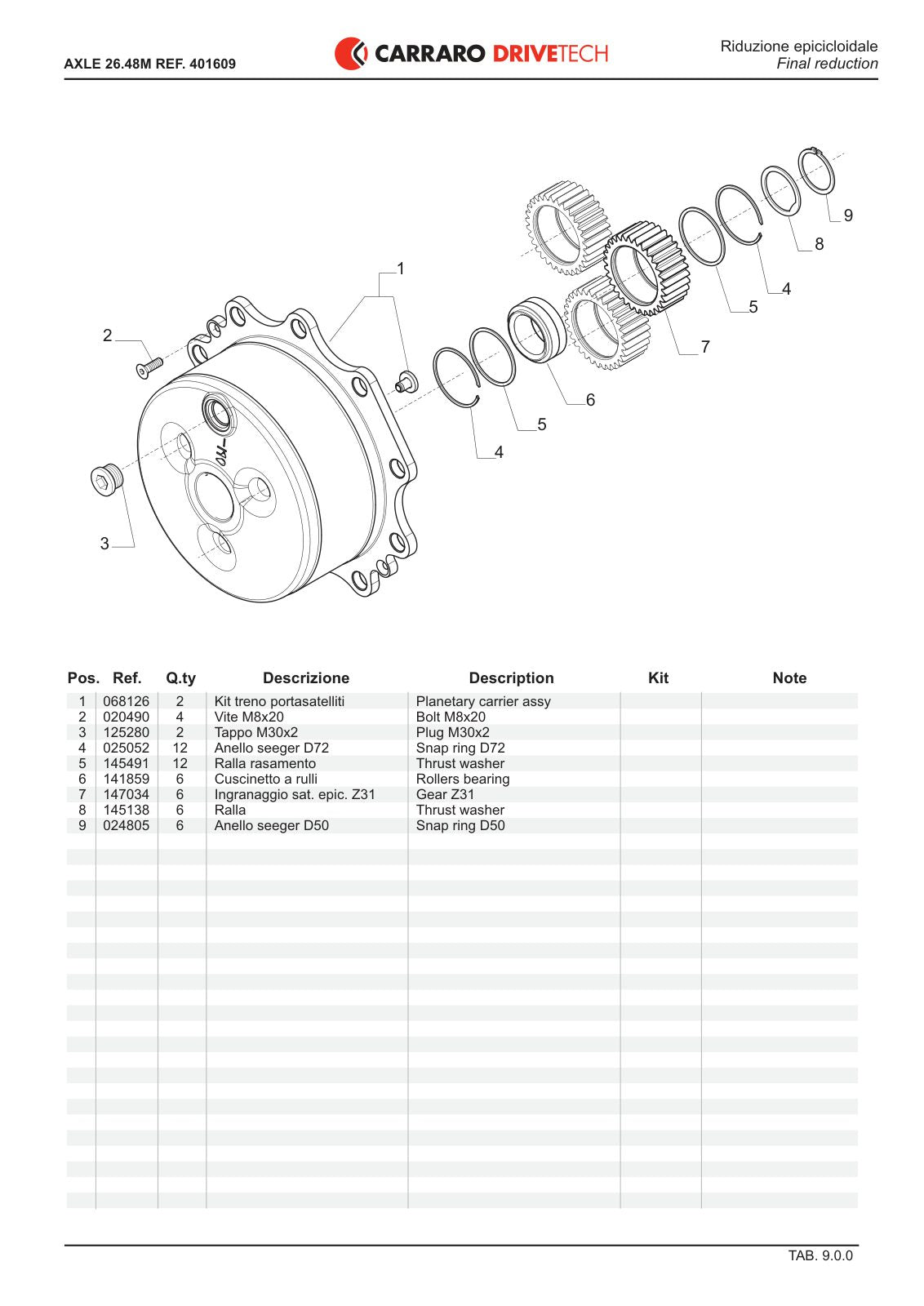 Carraro 26.48M Axle Parts Catalog (Ref. 401609) – sample page 3