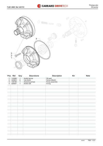 Carraro TLB1 Transmission Parts Catalog (Ref. 401731) – sample page 1