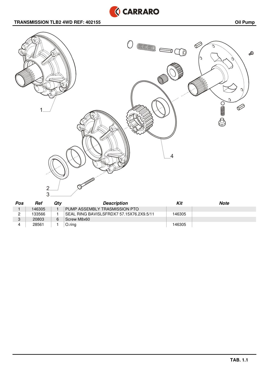 Carraro TLB2 Transmission Parts Catalog (Ref. 402155) – sample page 1