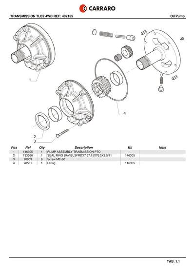 Carraro TLB2 Transmission Parts Catalog (Ref. 402155) – sample page 1