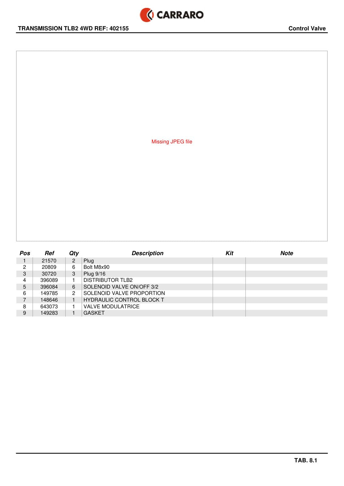 Carraro TLB2 Transmission Parts Catalog (Ref. 402155) – sample page 3
