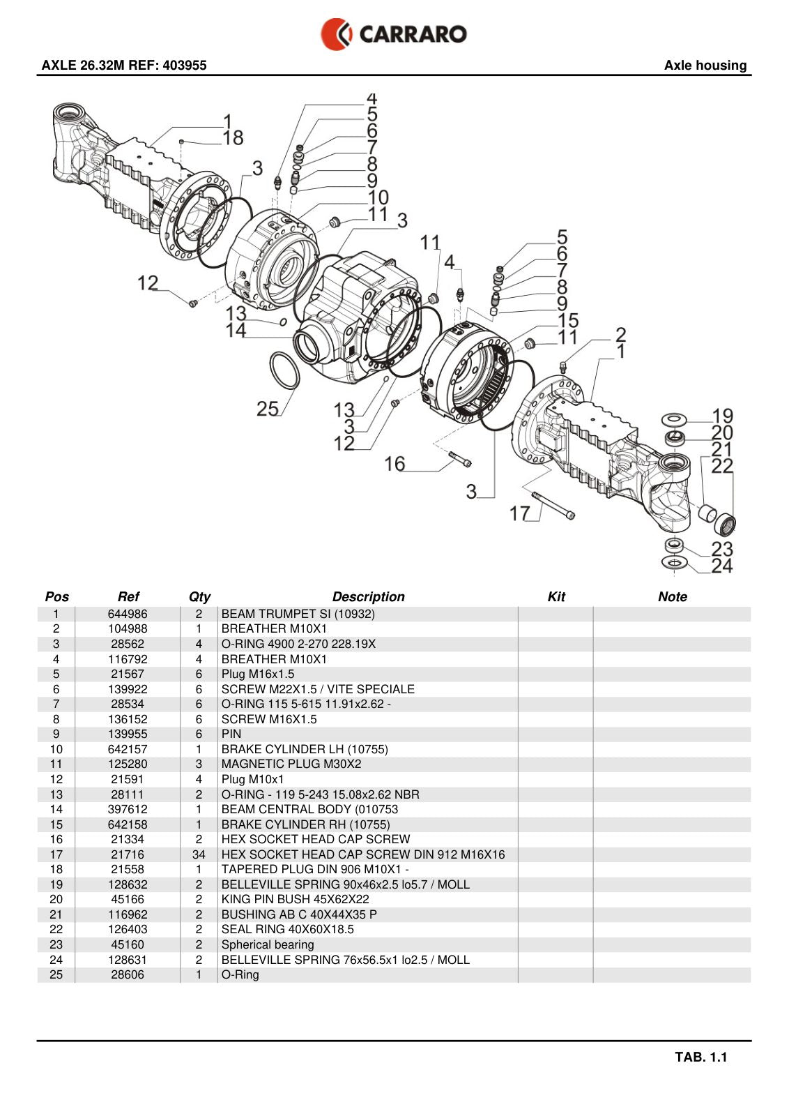 Carraro 26.32M Axle Parts Catalog (Ref. 403955) – sample page 1